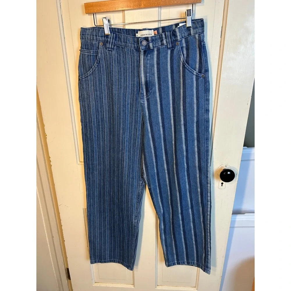 Honor The Gift Mens Striped Denim Pants Blue Mixed Stripe Straight Leg Size 30